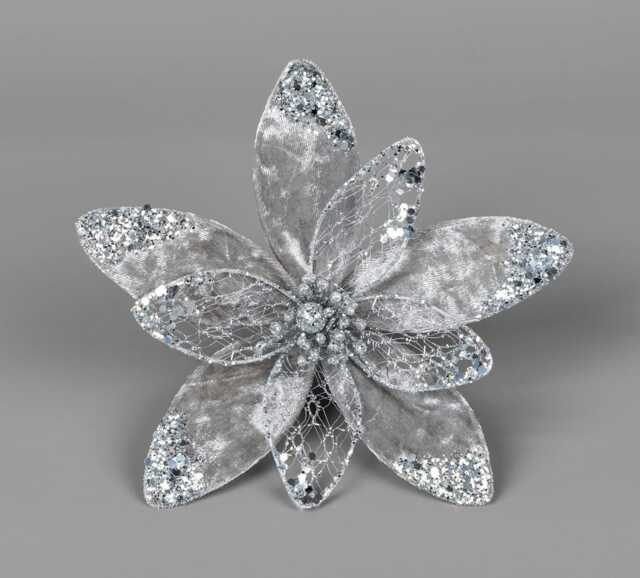 20cm Silver Poinsettia Poinsettia Flower - 6Pcs Christmas Tree Decorations