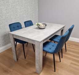 Stone Grey Wood Effect Dining Table Set with 4 Blue Velvet Chairs Dining Room Set