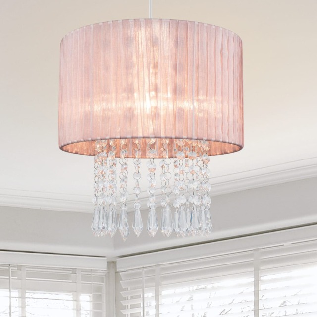 COSYLYTE Winni Beaded Voile Easyfit Modern Lamp Shade - Pink Pink 1