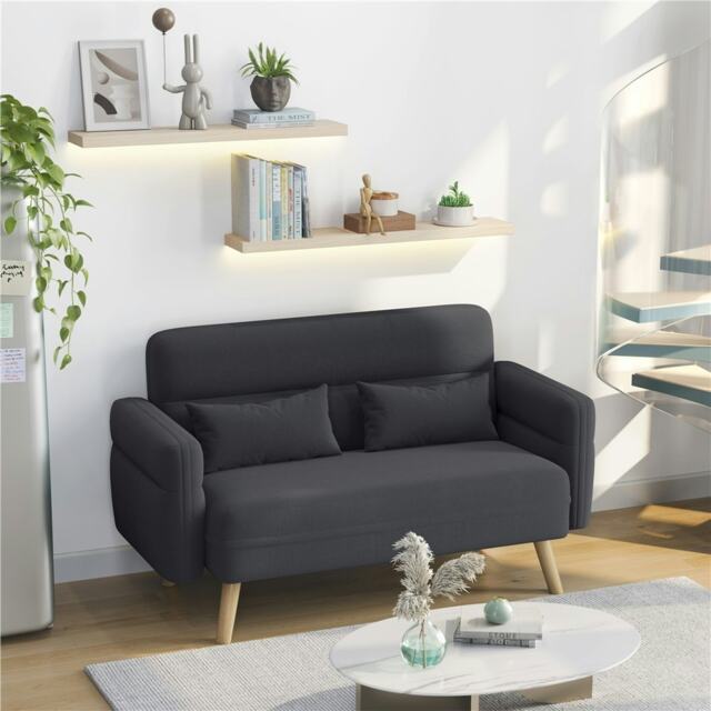 Yaheetech Fabric Loveseat Sofa with Lumbar Pillows for Small Space