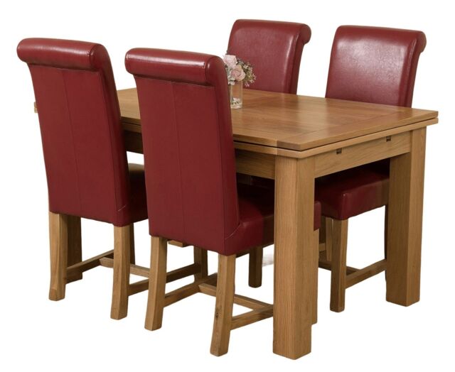 Richmond 140-220cm Oak Extending Dining Table & 4 Washington Leather Chairs Red Red