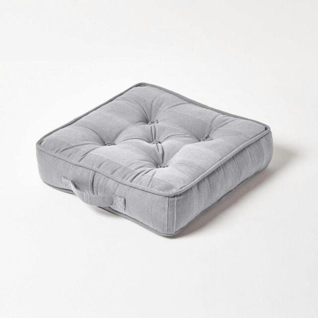 Homescapes Rajput Ribbed Cotton Floor Cushion Silver Grey Grey Silver Grey 40 x 40 cm