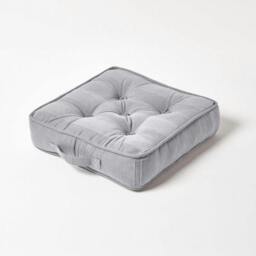 Homescapes Rajput Ribbed Cotton Floor Cushion Silver Grey Grey Silver Grey 40 x 40 cm