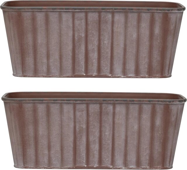 Rust Effect Trough Planter for Garden Outdoor Patio (x2) Copper