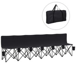 Outsunny 6 Seater Folding Bench, Outdoor Camping Chair Portable Sports Spectator Chair with Metal Frame, Cup Holder & Carry Bag, Black