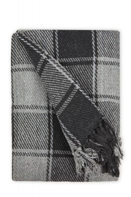 "Comfy Check Collection Recycled Cotton Throw in Charcoal (70"" x 100"") Grey Grey"