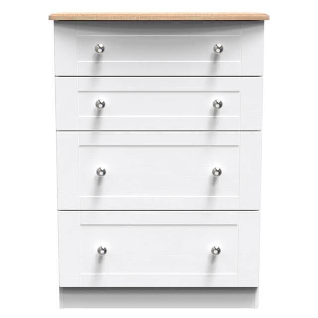 Cumbria 4 Drawer Deep Chest of Drawers in White Ash & Bardolino Oak (Ready Assembled) White White Ash & Bardolino Oak