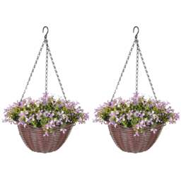 HOMCOM Artificial Flowers in Basket Set of 2 with 75 Leaves and 15 Flowers Purple Purple
