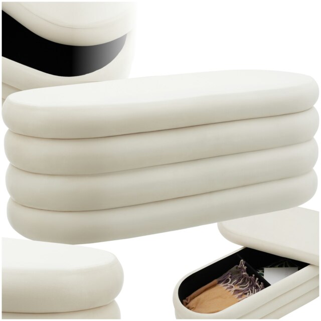 Bench Altu - with velvet or boucle cover, padded, hallway storage Cream Velvet Cream-White