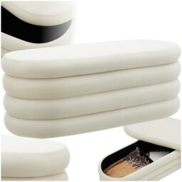 Bench Altu - with velvet or boucle cover, padded, hallway storage Cream Velvet Cream-White