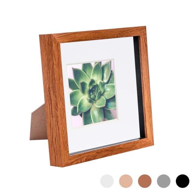 "Nicola Spring 8 x 8"" Photo Frame - Dark Wood/White Mount - 3D Photo Frame Picture Frame Box Portrait Display Case (22.5 x 22.5cm)"