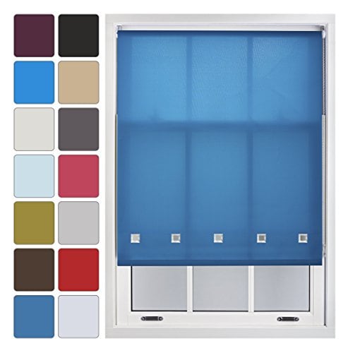 FURNISHED Daylight Roller Blind Made to Measure with Chome Round Eyelets Blue Teal (W) 120cm x (L) 165cm