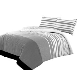 Duvet Cover And Pillowcase Set Black Stripe Monochrome Design Polycotton Bed Linen Black Super King