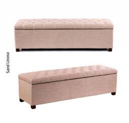 Linoso Chesterfield Sand Ottoman Storage Box with Square Wooden Legs - Upholstered Blanket Box (137W x 40D x 45H cm)