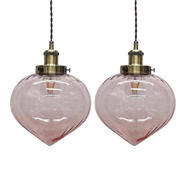 Set of 2 Layla - Pink Glass Easy Fit Pendant Shades Brass Detail