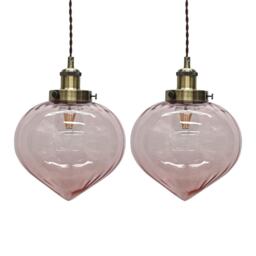 Set of 2 Layla - Pink Glass Easy Fit Pendant Shades Brass Detail