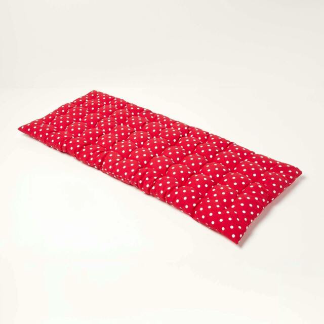 Homescapes Garden Bench Cushion Luxury 2 Seater Cotton Polka Dot Indoor Outdoor Seat Pad Red 108 x 42 cm 1