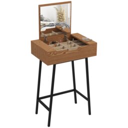 HOMCOM Industrial Vanity Desk with Mirror and Steel Legs Natural Wood Effect Yellow
