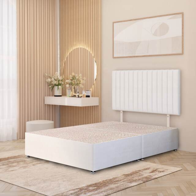 Texas Divan Bed Base with 30 Inch Headboard Plush Velvet White White