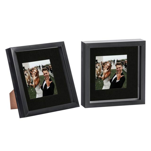 "Nicola Spring 8 x 8"" Photo Frames - Black/Black Mount - 3D Picture Frame Box Portrait Display Case (22.5 x 22.5cm) Set of 2"