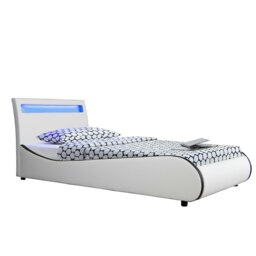 Orion LED Lights Headboard Gaming Style White and Black Faux Leather Bed Frame (Single) White White
