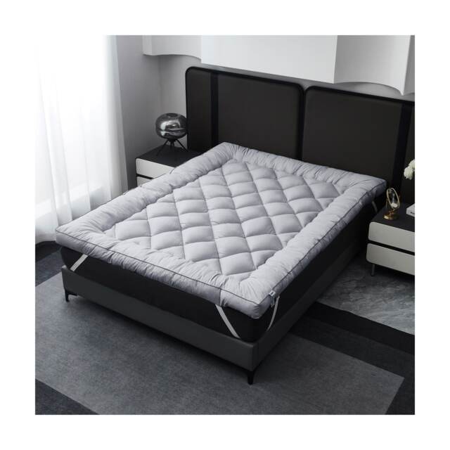 Ezysleep 2 Inch Luxurious Shredded Memory Foam Mattress Topper - Soft Microfibre Cover Grey Grey