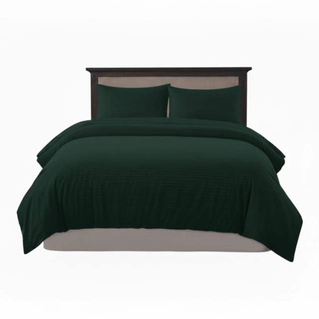 Embossed Stripe Duvet Cover Soft Microfibre Bedding with Pillowcases Green Super King