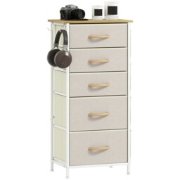 HOMCOM Fabric Chest of Drawers, 5 Drawer Dresser for Bedroom, Beige White Beige 1