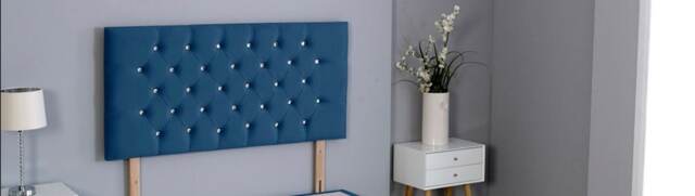 "Blue Plush Velvet Chesterfield Headboard Blue 3FT Single 20""inch Headboard"