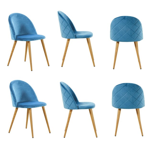 Set of 6 Lucia Ergonomic Velvet Dining Chairs with Wooden Legs, Modern Upholstered Accent Chair Blue