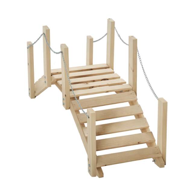 Outsunny Fir Wooden Garden Bridge, Arch Walkway with Metal Chain Railings Brown Natural wood 100 x 32 x 48 cm