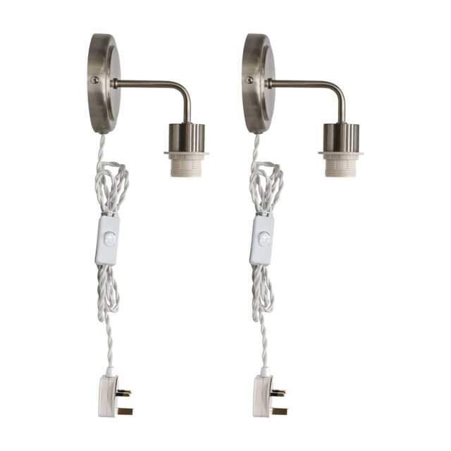 Set of 2 Toby -Satin Nickel Plug in Wall Light Fittings Only