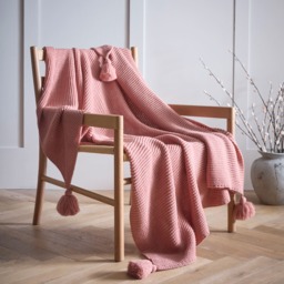 Copenhagen Pink Knitted Tassels Throwover Bed Throw Blanket 127 x 152cm