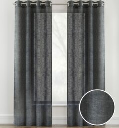 Pair of Crete Charcoal Luxury Linen Look Sheer Panels with Eyelet Header 183 CM