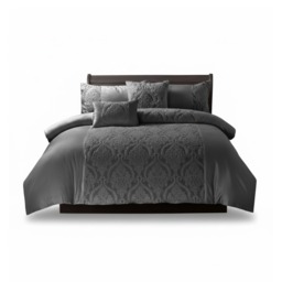 Damask Velvet Border Duvet Cover Elegant Soft Touch Luxury Bedding Grey Single