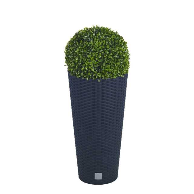 Round Pots with Artificial Boxwood Ball Plant - 38.5x20x20cm Black Black & Set of 1 1
