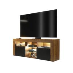 Mex Furniture 145cm TV Unit Oak Matt Black Matt Doors Cabinet Stand LED