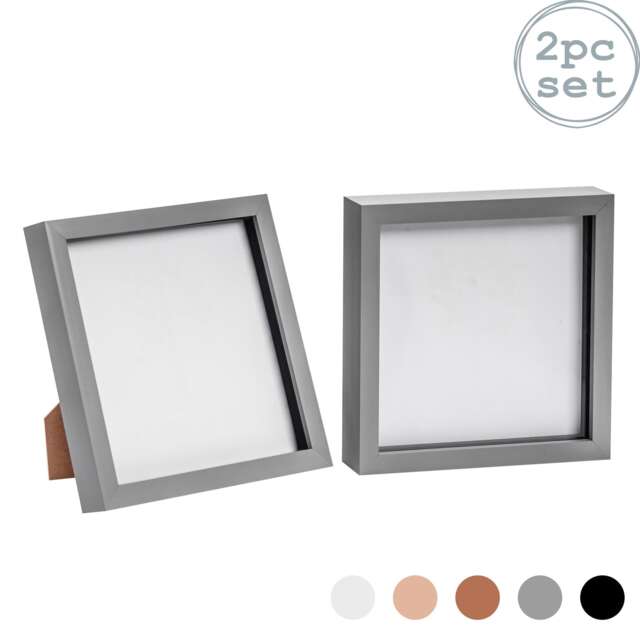 "Nicola Spring 8 x 8"" Photo Frames - Grey - 3D Photo Frame Picture Frame Box Portrait Display Case (22.5 x 22.5cm) Set of 2"