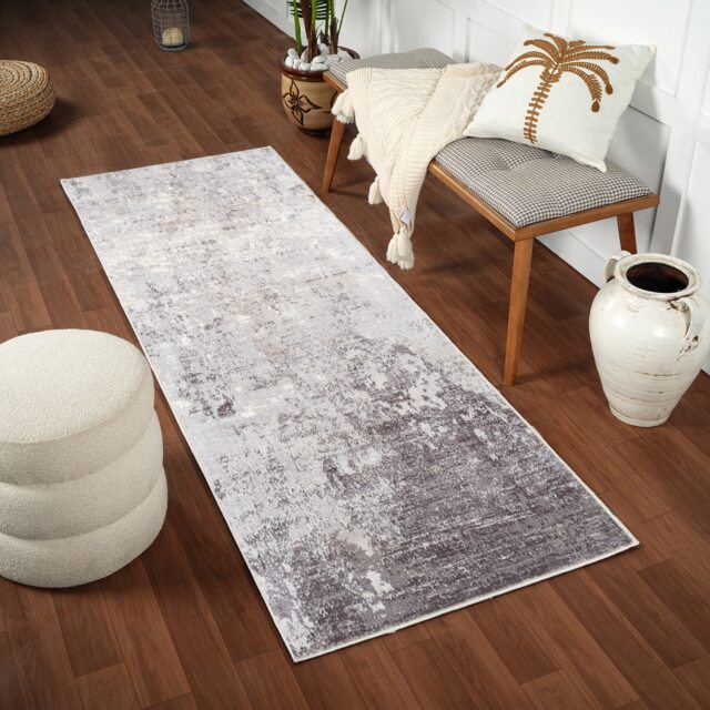 LIVABLISS Wanderlust-Abstract Modern Marble Rug 80 x 220 cm Grey White Black