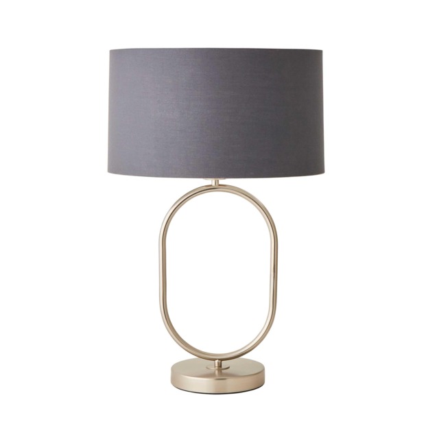 ValueLights Antonia Brushed Chrome Oval Table Lamp Charcoal Chrome Shade