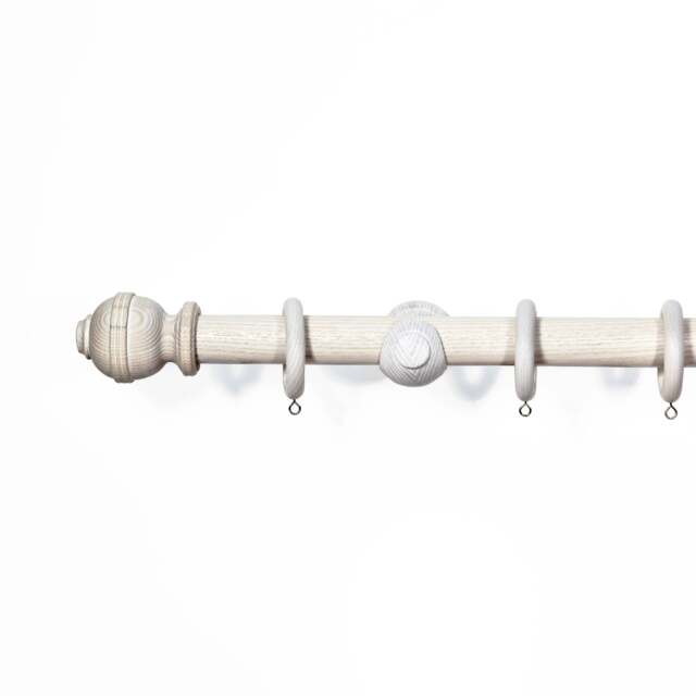 Lister Cartwright 33 mm Wood Curtain Poles Fixed Length Rubber Wooden Finials, Antique White 150 cm