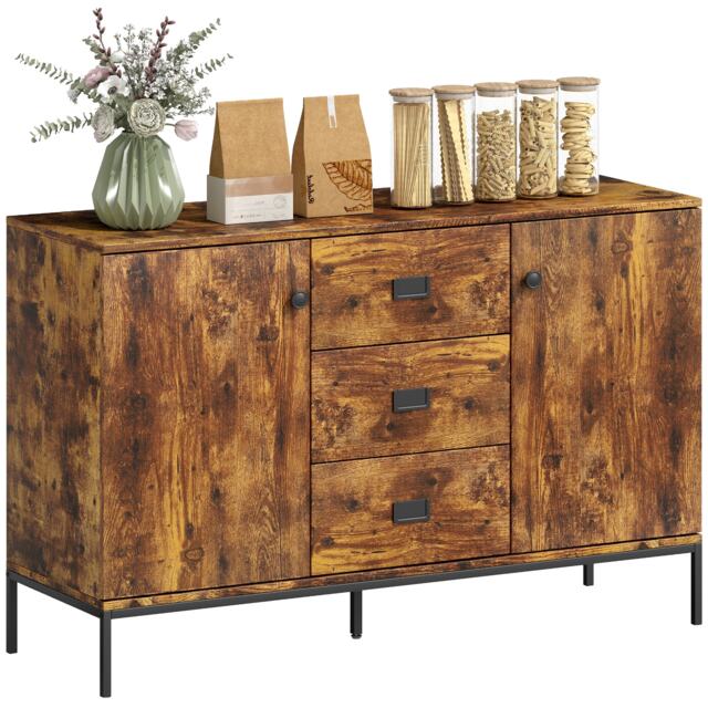 HOMCOM Modern Sideboard, Storage Cabinet, Accent Cupboard Rustic Brown
