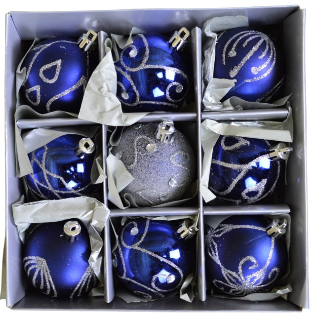 9 Pack Premier 60mm Deluxe Glitter Christmas Tree Baubles - Midnight Blue