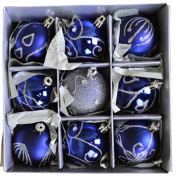 9 Pack Premier 60mm Deluxe Glitter Christmas Tree Baubles - Midnight Blue