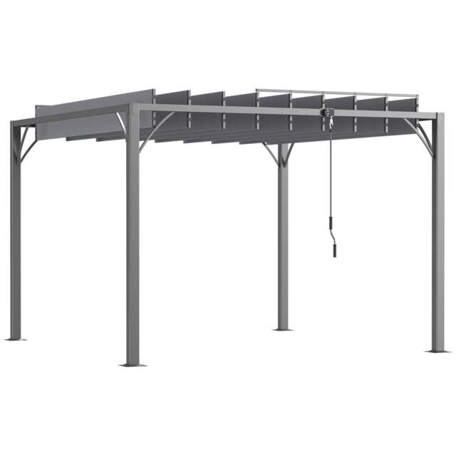 Outsunny 3m x 3m Outdoor Louvered Metal Pergola with Retractable Roof