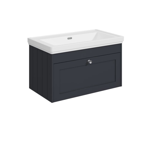 Balterley Wall Hung 1 Drawer Unit with Classic Basin No Tap Hole Grey 431 x 800 x 453mm