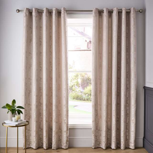 Catherine Lansfield Damask Jacquard Lined Eyelet Curtains Gold Champagne Gold