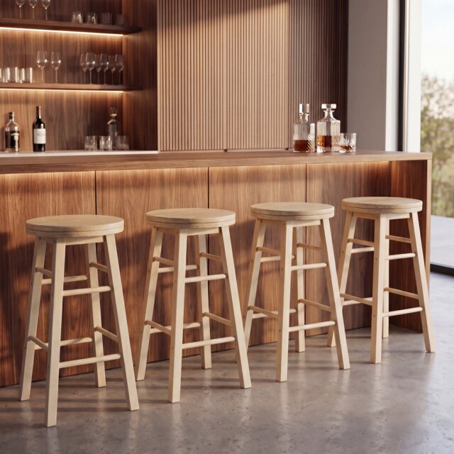 Chef Vida Wooden Revolving Bar Stool, Pine - Set of 2