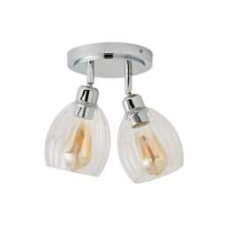 ValueLights Cheltenham 2 Way Chrome Ceiling Spotlight Ribbed Shades and Bulbs