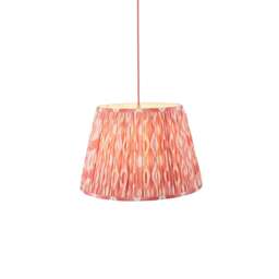 Eltham Brushed Aged Brass, Red Flex Pendant Light with Coral Pink Fabric Ikat Shade 40cm B22